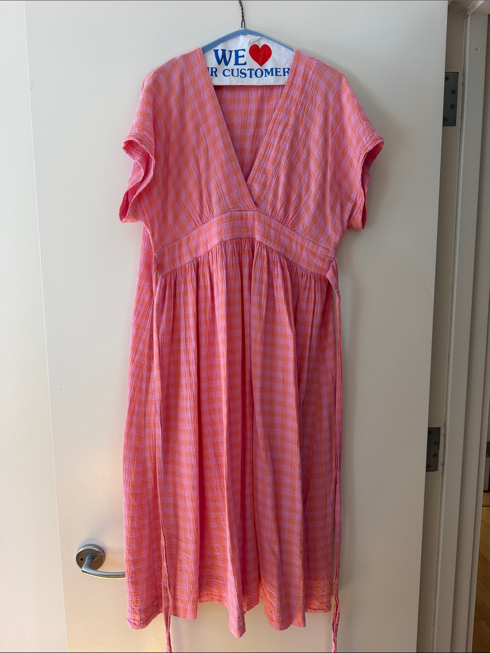 Hatch Maternity Pink Check Midi Dress